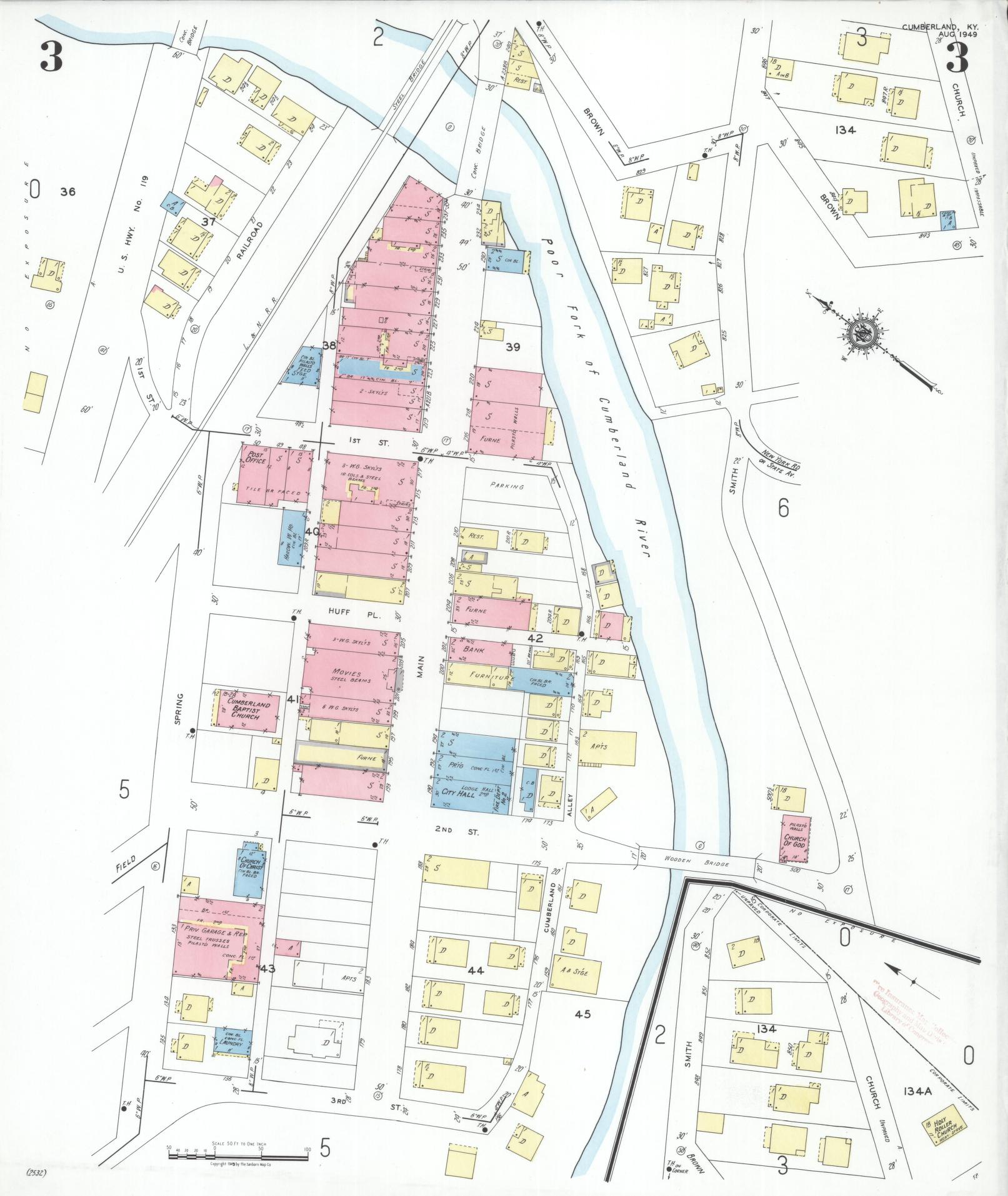 Sanborn Fire Insurance Map from Cumberland, Harlan County, Kentucky (1949), Sheet #0003 - Historic Sanborn Fire Insurance Map Print, vintage old map wall art, antique decor, genealogy gift, Kentucky Kentucky map