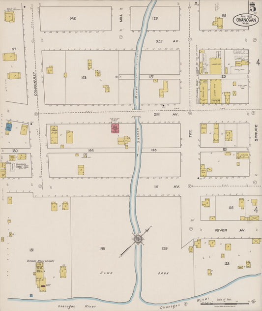 Sanborn Fire Insurance Map from Okanogan, Okanogan County, Washington (1922), Sheet #0005 - Historic Sanborn Fire Insurance Map Print, vintage old map wall art, antique decor, genealogy gift, Washington Washington map