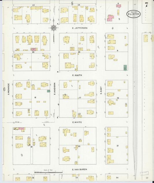 Sanborn Fire Insurance Map from Clinton, De Witt County, Illinois (1910), Sheet #0007 - Historic Sanborn Fire Insurance Map Print, vintage old map wall art, antique decor, genealogy gift, Illinois Illinois map