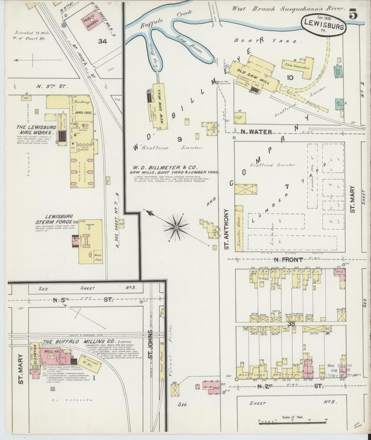 Sanborn Fire Insurance Map from Lewisburg, Union County, Pennsylvania (1890), Sheet #0005 - Complete Map Set gallery image, historic Sanborn map, vintage wall art, Pennsylvania Pennsylvania