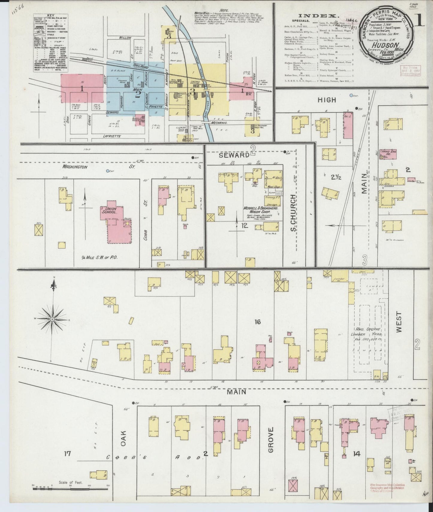 Sanborn Fire Insurance Map from Hudson, Lenawee County, Michigan (1893), Sheet #0001 - Complete Map Set gallery image, historic Sanborn map, vintage wall art, Michigan Michigan