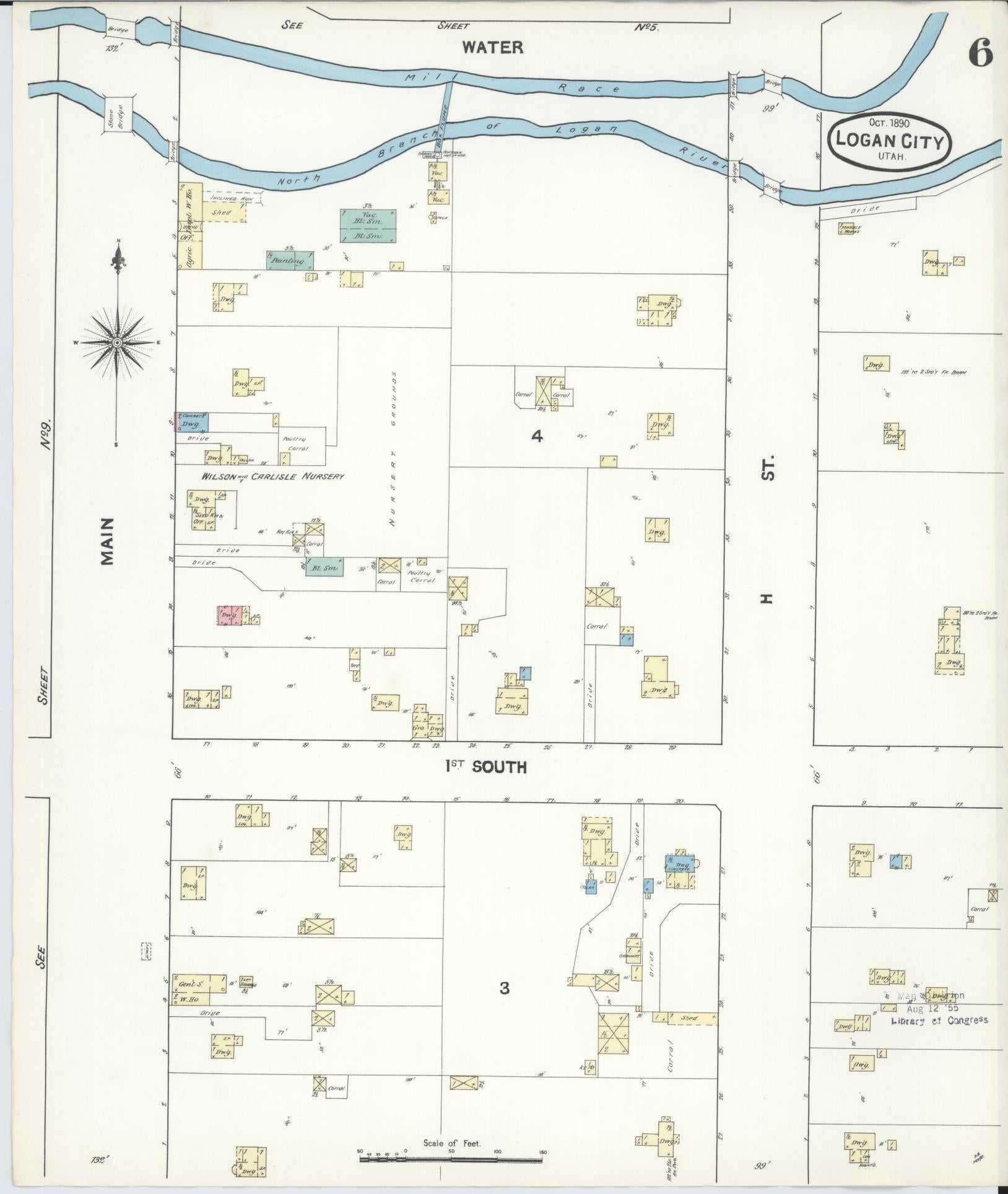 Sanborn Fire Insurance Map from Logan, Cache County, Utah (1890), Sheet #0006 - Historic Sanborn Fire Insurance Map Print, vintage old map wall art, antique decor, genealogy gift, Utah Utah map