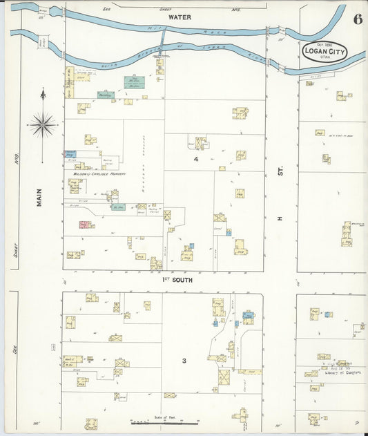 Sanborn Fire Insurance Map from Logan, Cache County, Utah (1890), Sheet #0006 - Historic Sanborn Fire Insurance Map Print, vintage old map wall art, antique decor, genealogy gift, Utah Utah map