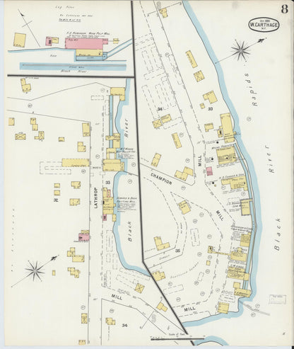 Sanborn Fire Insurance Map from Carthage, Jefferson County, New York (1895), Sheet #0008 - Complete Map Set gallery image, historic Sanborn map, vintage wall art, New York New York