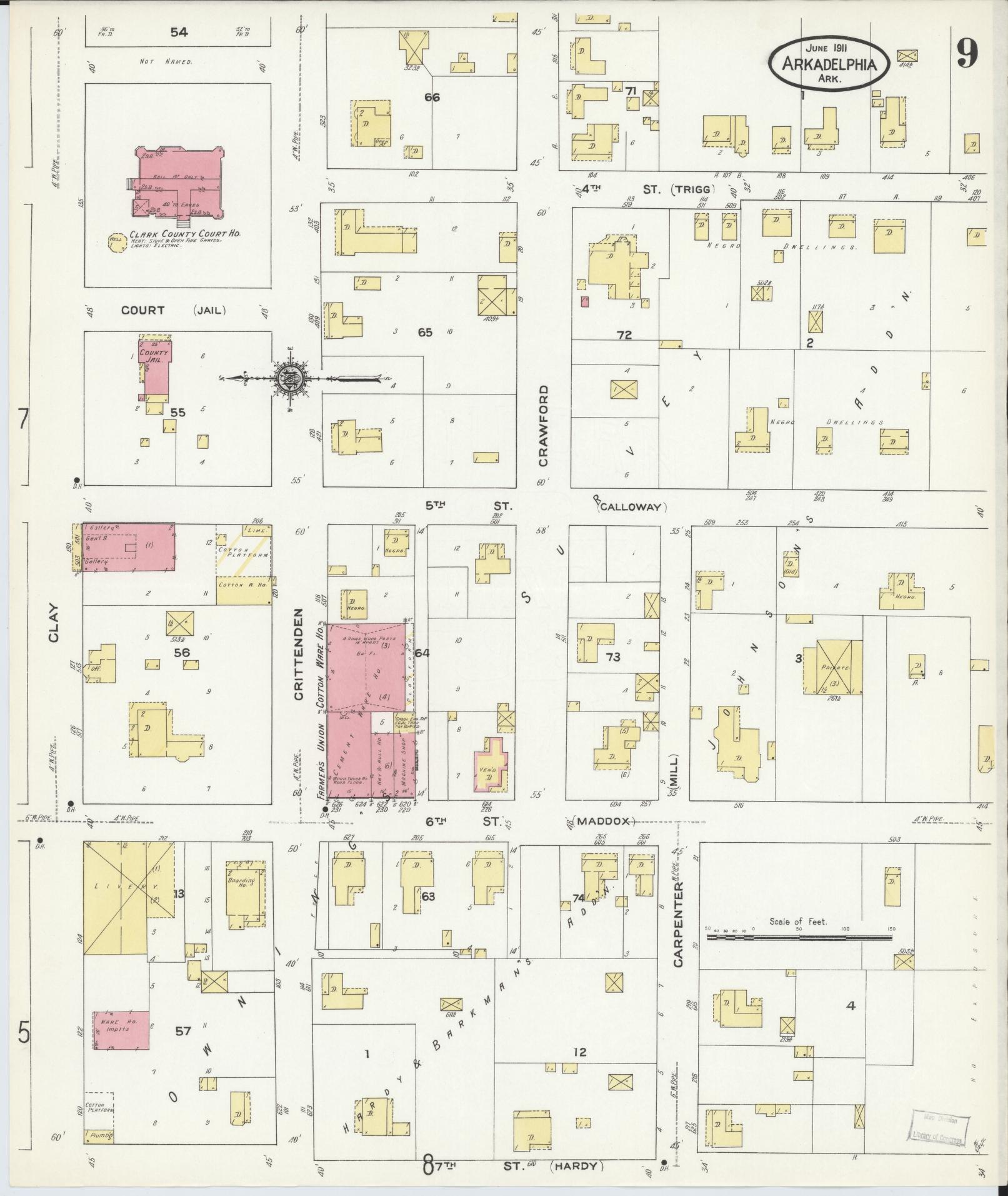 Sanborn Fire Insurance Map from Arkadelphia, Clark County, Arkansas (1911), Sheet #0009 - Historic Sanborn Fire Insurance Map Print, vintage old map wall art, antique decor, genealogy gift, Arkansas Arkansas map