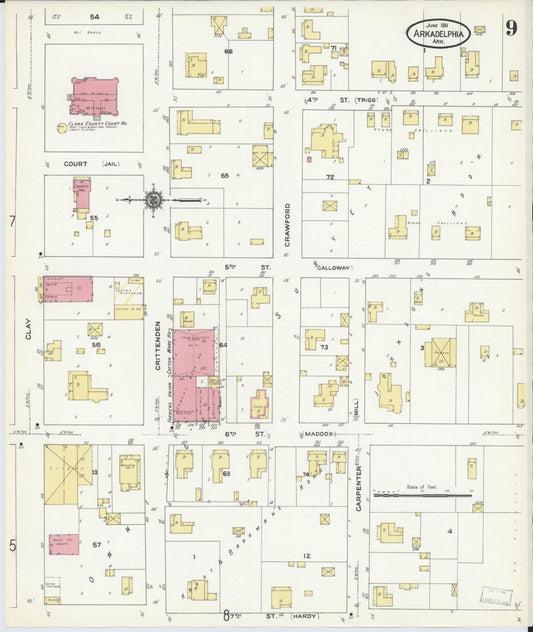 Sanborn Fire Insurance Map from Arkadelphia, Clark County, Arkansas (1911), Sheet #0009 - Historic Sanborn Fire Insurance Map Print, vintage old map wall art, antique decor, genealogy gift, Arkansas Arkansas map