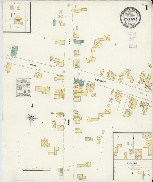 Sanborn Fire Insurance Map from Ashland, Aroostook County, Maine (1904), Sheet #0001 - Complete Map Set gallery image, historic Sanborn map, vintage wall art, Maine Maine