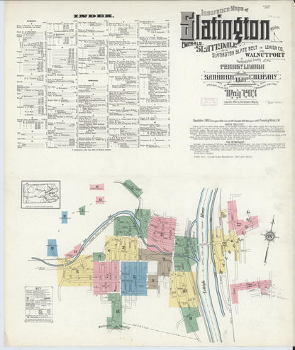 Sanborn Fire Insurance Map from Slatington, Lehigh County, Pennsylvania (1913), Sheet #0001 - Historic Sanborn Fire Insurance Map Print, vintage old map wall art, antique decor, genealogy gift, Pennsylvania Pennsylvania map