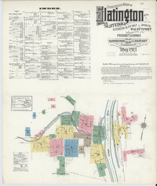 Sanborn Fire Insurance Map from Slatington, Lehigh County, Pennsylvania (1913), Sheet #0001 - Historic Sanborn Fire Insurance Map Print, vintage old map wall art, antique decor, genealogy gift, Pennsylvania Pennsylvania map