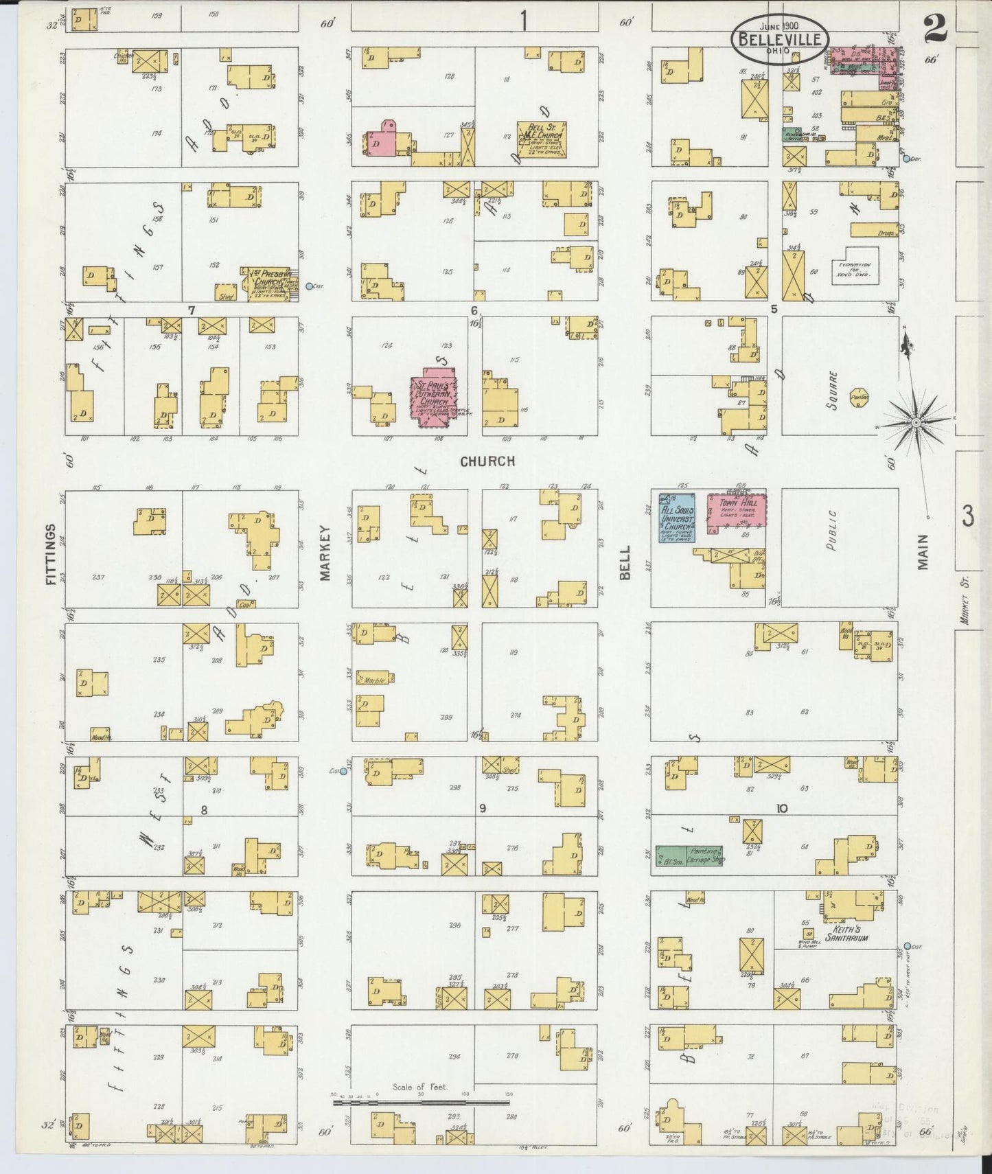 Sanborn Fire Insurance Map from Bellville, Richland County, Ohio (1900), Sheet #0002 - Historic Sanborn Fire Insurance Map Print, vintage old map wall art, antique decor, genealogy gift, Ohio Ohio map