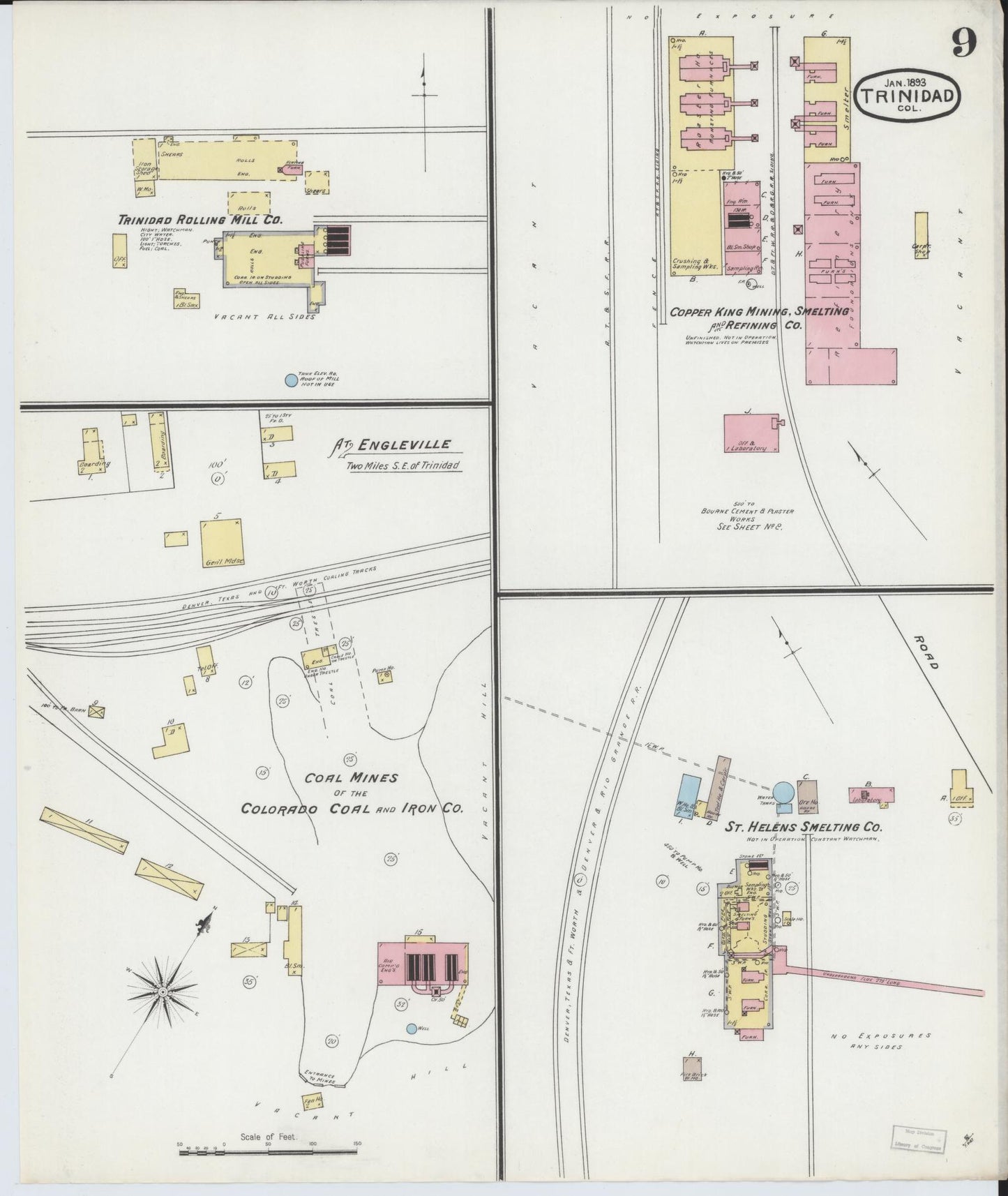 Sanborn Fire Insurance Map from Trinidad, Las Animas County, Colorado (1893), Sheet #0009 - Historic Sanborn Fire Insurance Map Print, vintage old map wall art, antique decor, genealogy gift, Colorado Colorado map