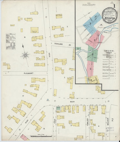 Sanborn Fire Insurance Map from Bridgton, Cumberland County, Maine (1897), Sheet #0001 - Complete Map Set gallery image, historic Sanborn map, vintage wall art, Maine Maine