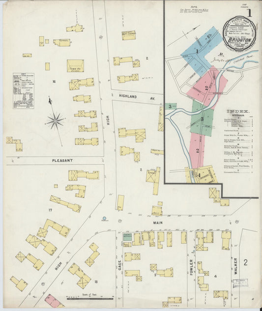 Sanborn Fire Insurance Map from Bridgton, Cumberland County, Maine (1897), Sheet #0001 - Complete Map Set gallery image, historic Sanborn map, vintage wall art, Maine Maine