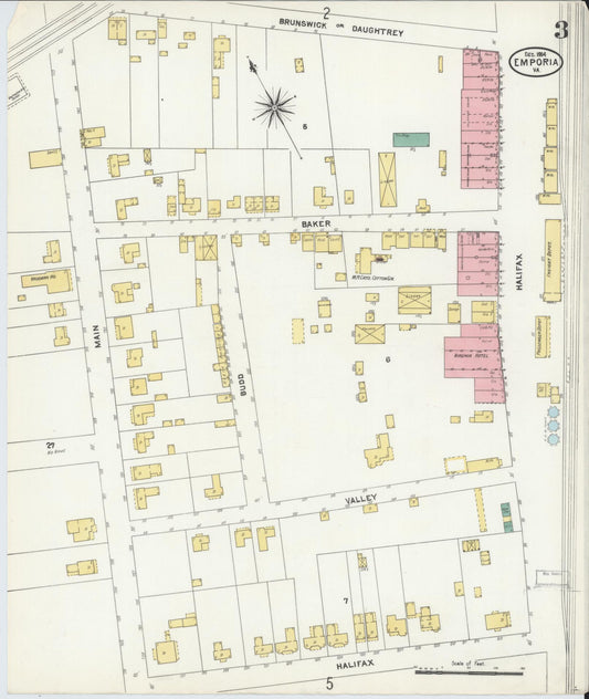 Sanborn Fire Insurance Map from Emporia, Independent Cities, Virginia (1904), Sheet #0003 - Historic Sanborn Fire Insurance Map Print, vintage old map wall art, antique decor, genealogy gift, Virginia Virginia map
