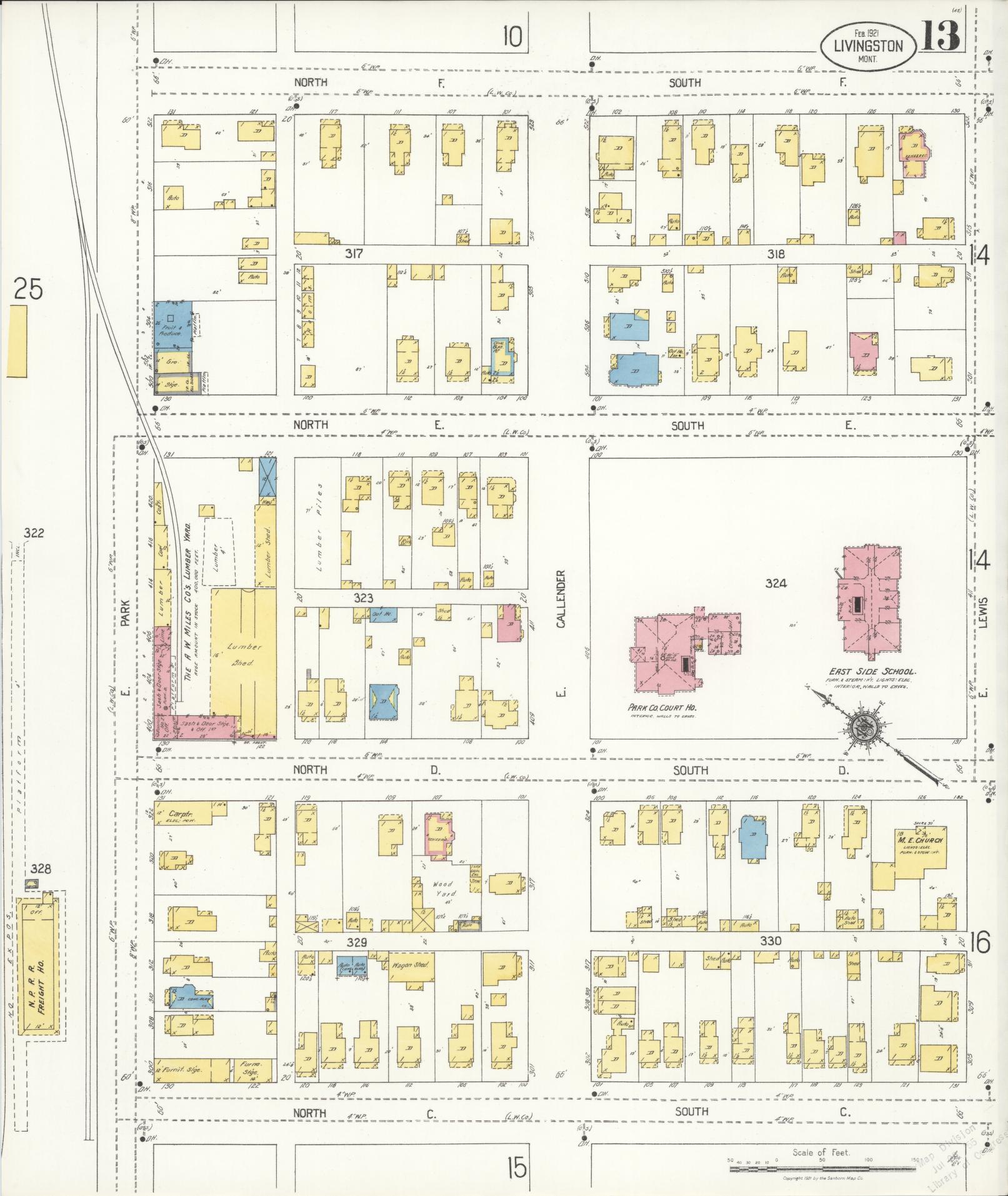 Sanborn Fire Insurance Map from Livingston, Park County, Montana (1921), Sheet #0013 - Complete Map Set gallery image, historic Sanborn map, vintage wall art, Montana Montana