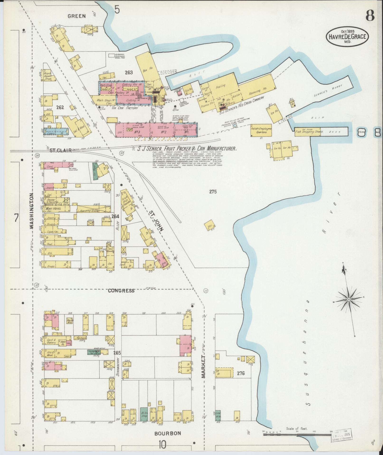 Sanborn Fire Insurance Map from Havre De Grace, Harford County, Maryland (1899), Sheet #0008 - Historic Sanborn Fire Insurance Map Print, vintage old map wall art