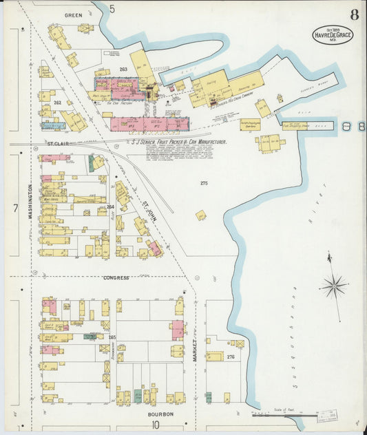 Sanborn Fire Insurance Map from Havre De Grace, Harford County, Maryland (1899), Sheet #0008 - Historic Sanborn Fire Insurance Map Print, vintage old map wall art