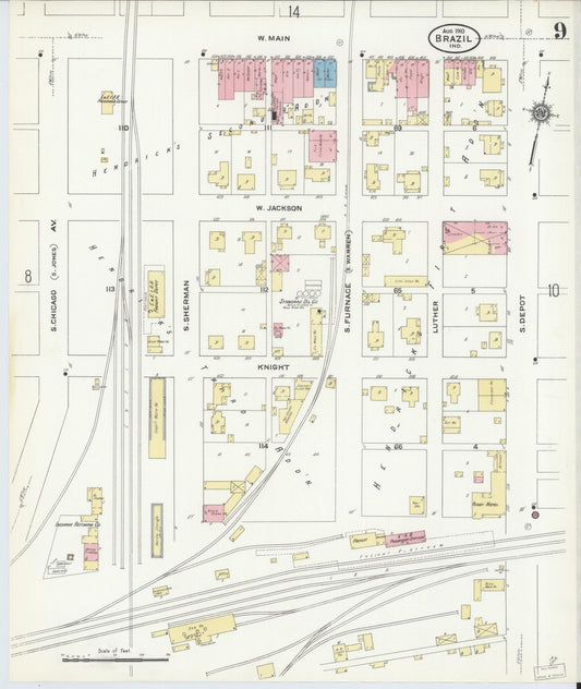 Sanborn Fire Insurance Map from Brazil, Clay County, Indiana (1910), Sheet #0009 - Historic Sanborn Fire Insurance Map Print, vintage old map wall art, antique decor, genealogy gift, Indiana Indiana map