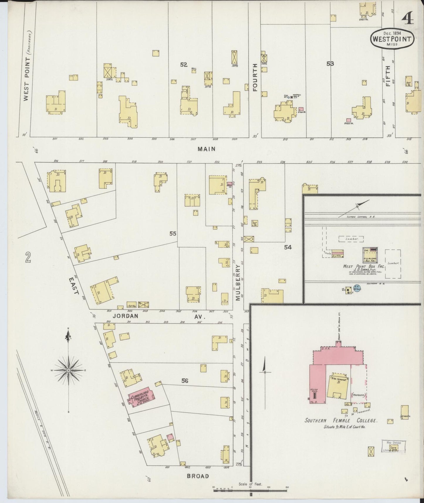 Sanborn Fire Insurance Map from West Point, Clay County, Mississippi (1894), Sheet #0004 - Complete Map Set gallery image, historic Sanborn map, vintage wall art, Mississippi Mississippi