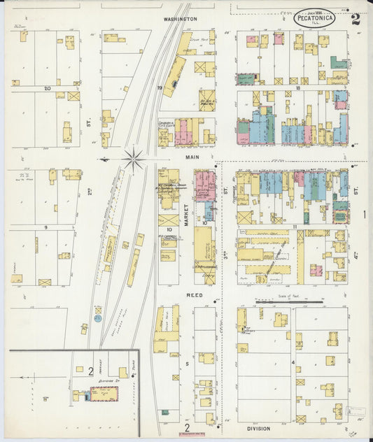 Sanborn Fire Insurance Map from Pecatonica, Winnebago County, Illinois (1898), Sheet #0002 - Historic Sanborn Fire Insurance Map Print, vintage old map wall art, antique decor, genealogy gift, Illinois Illinois map