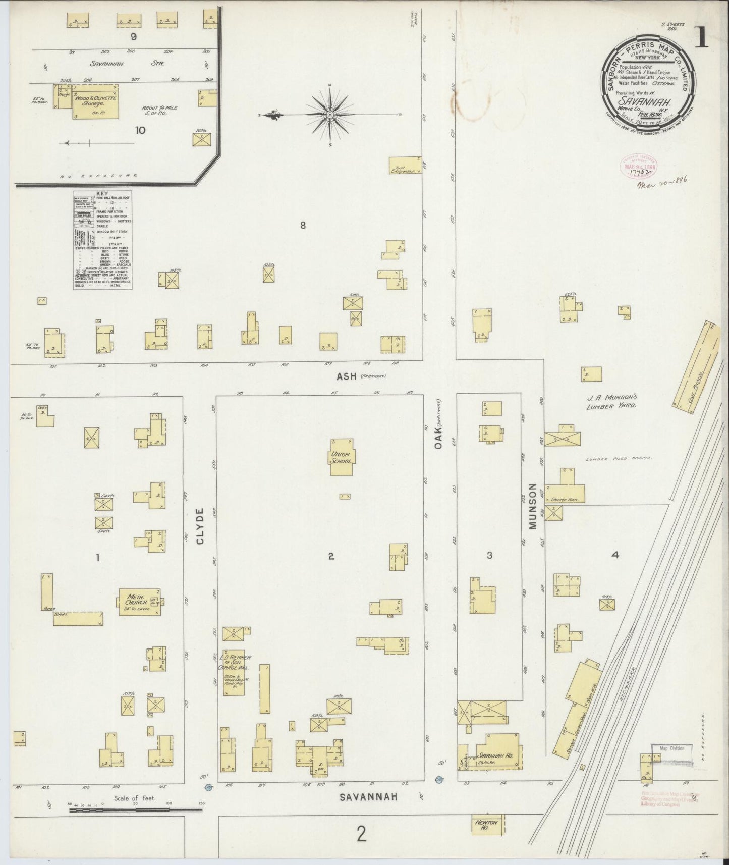 Sanborn Fire Insurance Map from Savannah, Wayne County, New York (1896), Sheet #0001 - Complete Map Set gallery image, historic Sanborn map, vintage wall art, New York New York