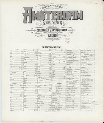 Sanborn Fire Insurance Map from Amsterdam, Montgomery County, New York (1906), Sheet #0001 - Historic Sanborn Fire Insurance Map Print, vintage old map wall art, antique decor, genealogy gift, New York New York map