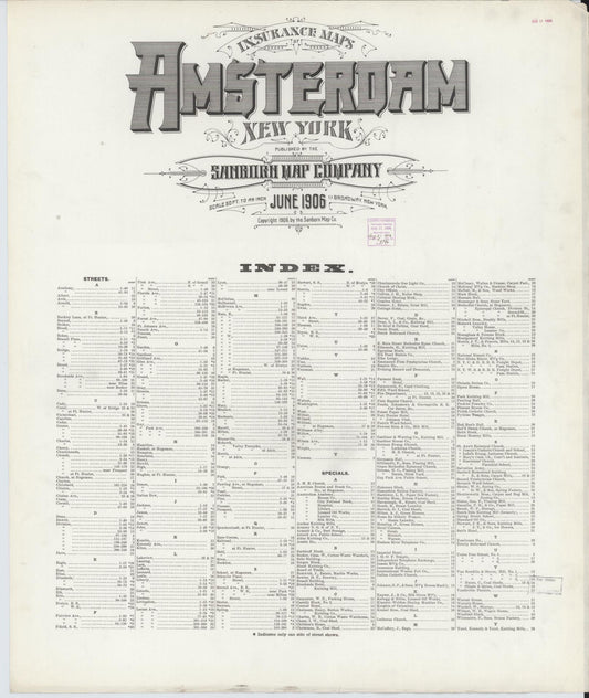 Sanborn Fire Insurance Map from Amsterdam, Montgomery County, New York (1906), Sheet #0001 - Historic Sanborn Fire Insurance Map Print, vintage old map wall art, antique decor, genealogy gift, New York New York map