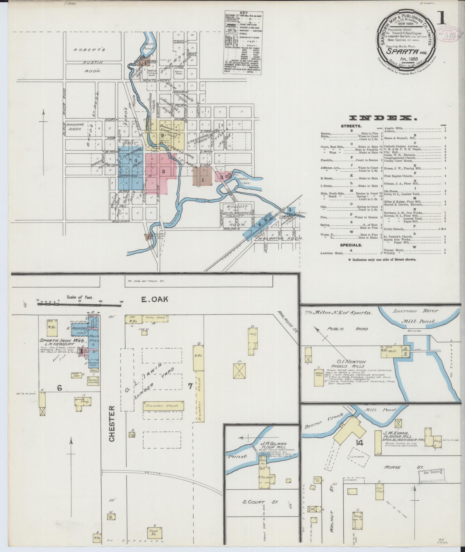 Sanborn Fire Insurance Map from Sparta, Monroe County, Wisconsin (1889), Sheet #0001 - Complete Map Set gallery image, historic Sanborn map, vintage wall art, Wisconsin Wisconsin