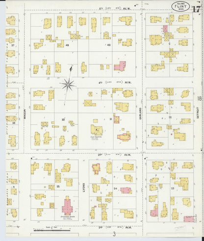 Sanborn Fire Insurance Map from Flint, Genesee County, Michigan (1902), Sheet #0017 - Complete Map Set gallery image, historic Sanborn map, vintage wall art, Michigan Michigan