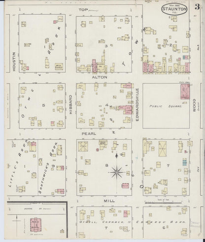 Sanborn Fire Insurance Map from Staunton, Macoupin County, Illinois (1886), Sheet #0003 - Historic Sanborn Fire Insurance Map Print, vintage old map wall art, antique decor, genealogy gift, Illinois Illinois map