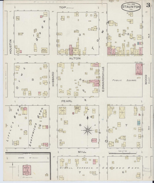 Sanborn Fire Insurance Map from Staunton, Macoupin County, Illinois (1886), Sheet #0003 - Historic Sanborn Fire Insurance Map Print, vintage old map wall art, antique decor, genealogy gift, Illinois Illinois map