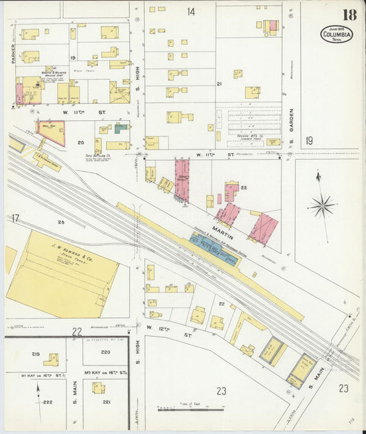 Sanborn Fire Insurance Map from Columbia, Maury County, Tennessee (1909), Sheet #0018 - Historic Sanborn Fire Insurance Map Print, vintage old map wall art, antique decor, genealogy gift, Tennessee Tennessee map