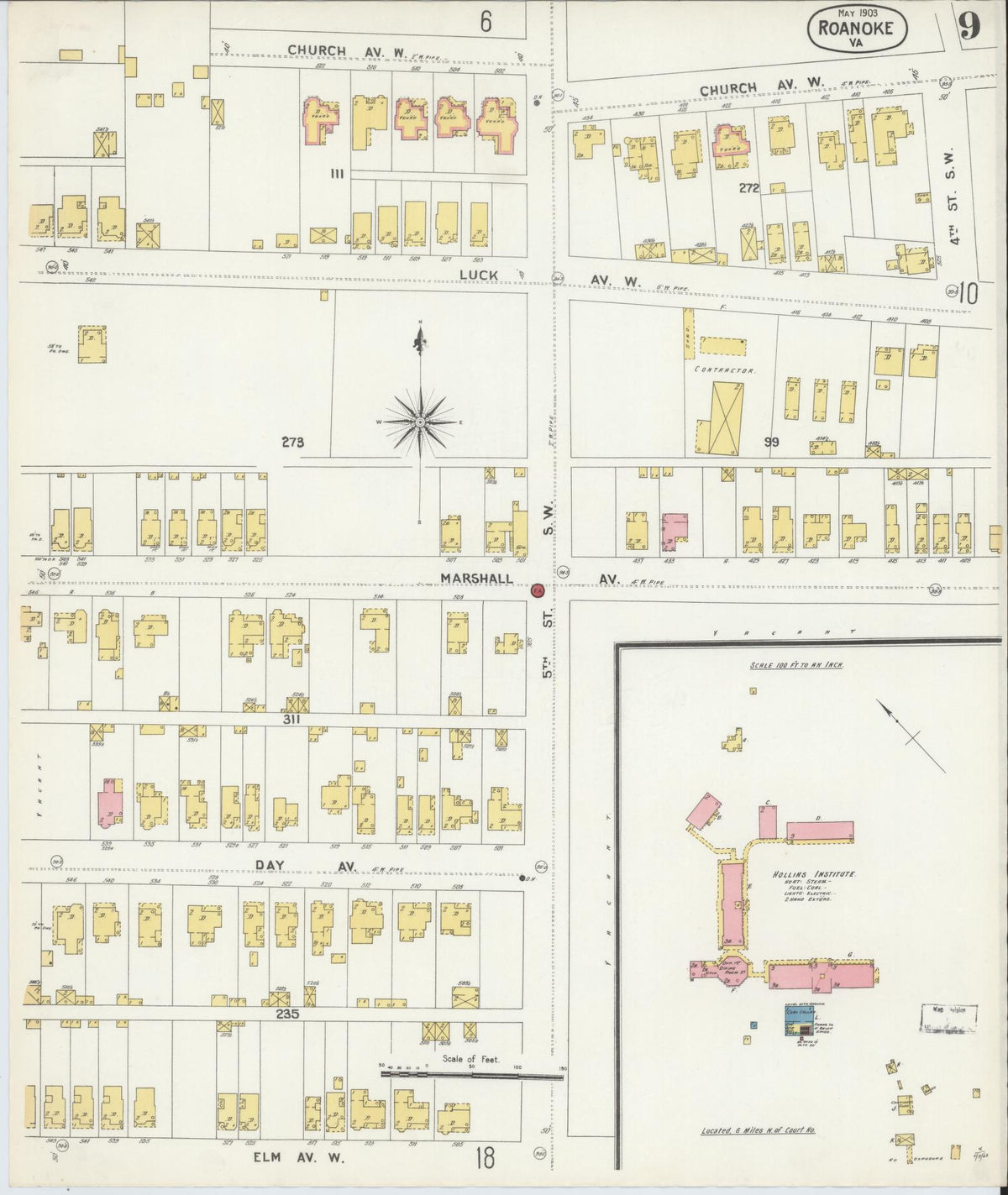Sanborn Fire Insurance Map from Roanoke, Independent Cities, Virginia (1903), Sheet #0009 - Complete Map Set gallery image, historic Sanborn map, vintage wall art, Virginia Virginia