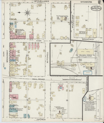 Sanborn Fire Insurance Map from Bedford, Lawrence County, Indiana (1886), Sheet #0002 - Complete Map Set gallery image, historic Sanborn map, vintage wall art, Indiana Indiana
