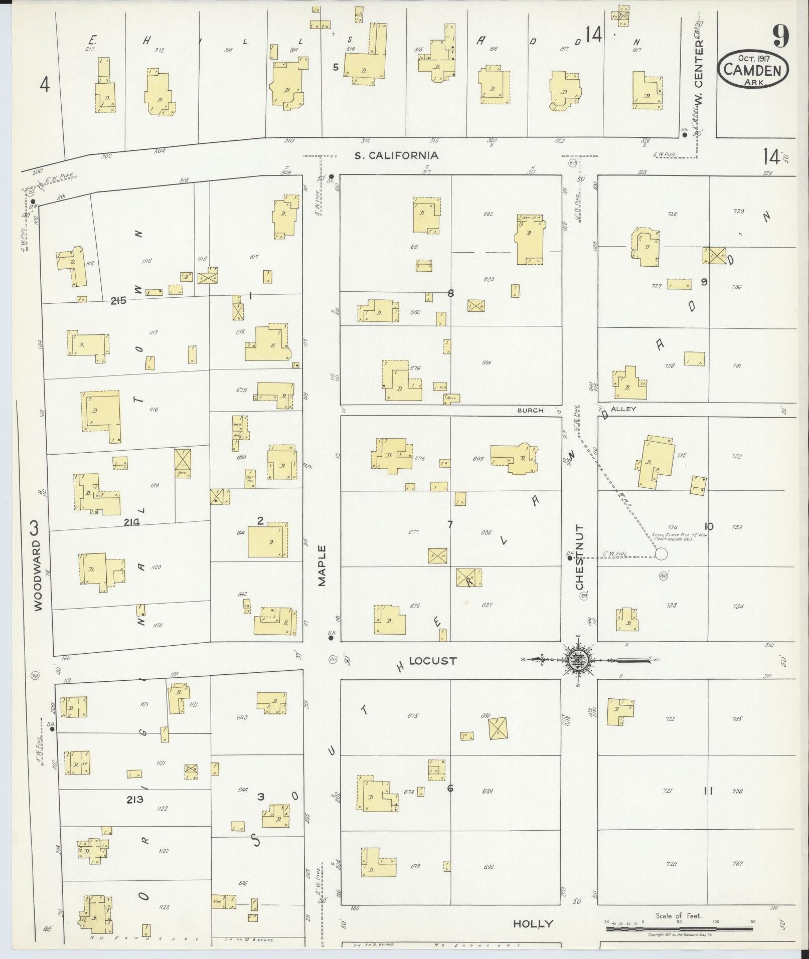 Sanborn Fire Insurance Map from Camden, Ouachita County, Arkansas (1917), Sheet #0009 - Complete Map Set gallery image, historic Sanborn map, vintage wall art, Arkansas Arkansas