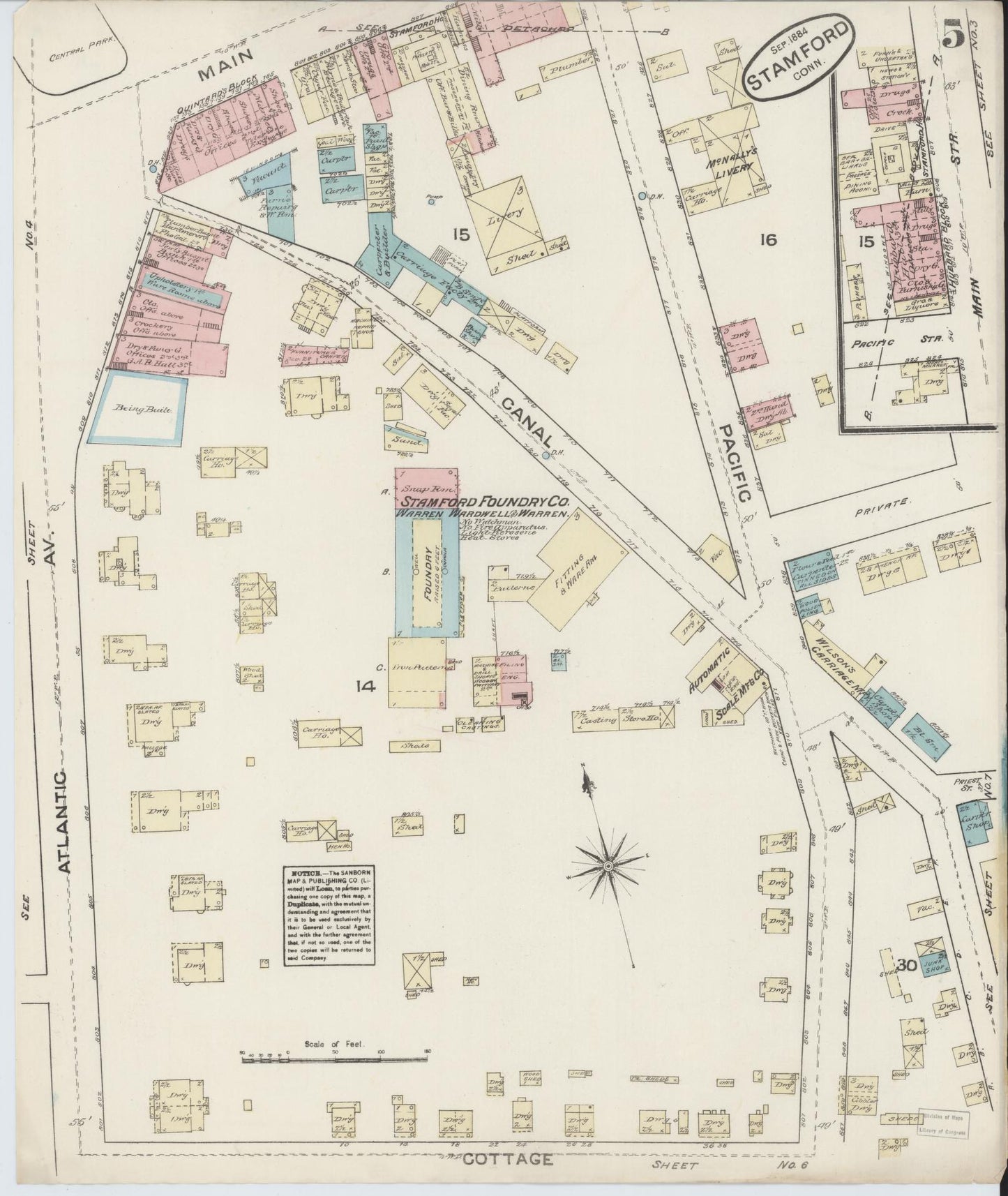 Sanborn Fire Insurance Map from Stamford, Fairfield County, Connecticut (1884), Sheet #0005 - Complete Map Set gallery image, historic Sanborn map, vintage wall art, Connecticut Connecticut