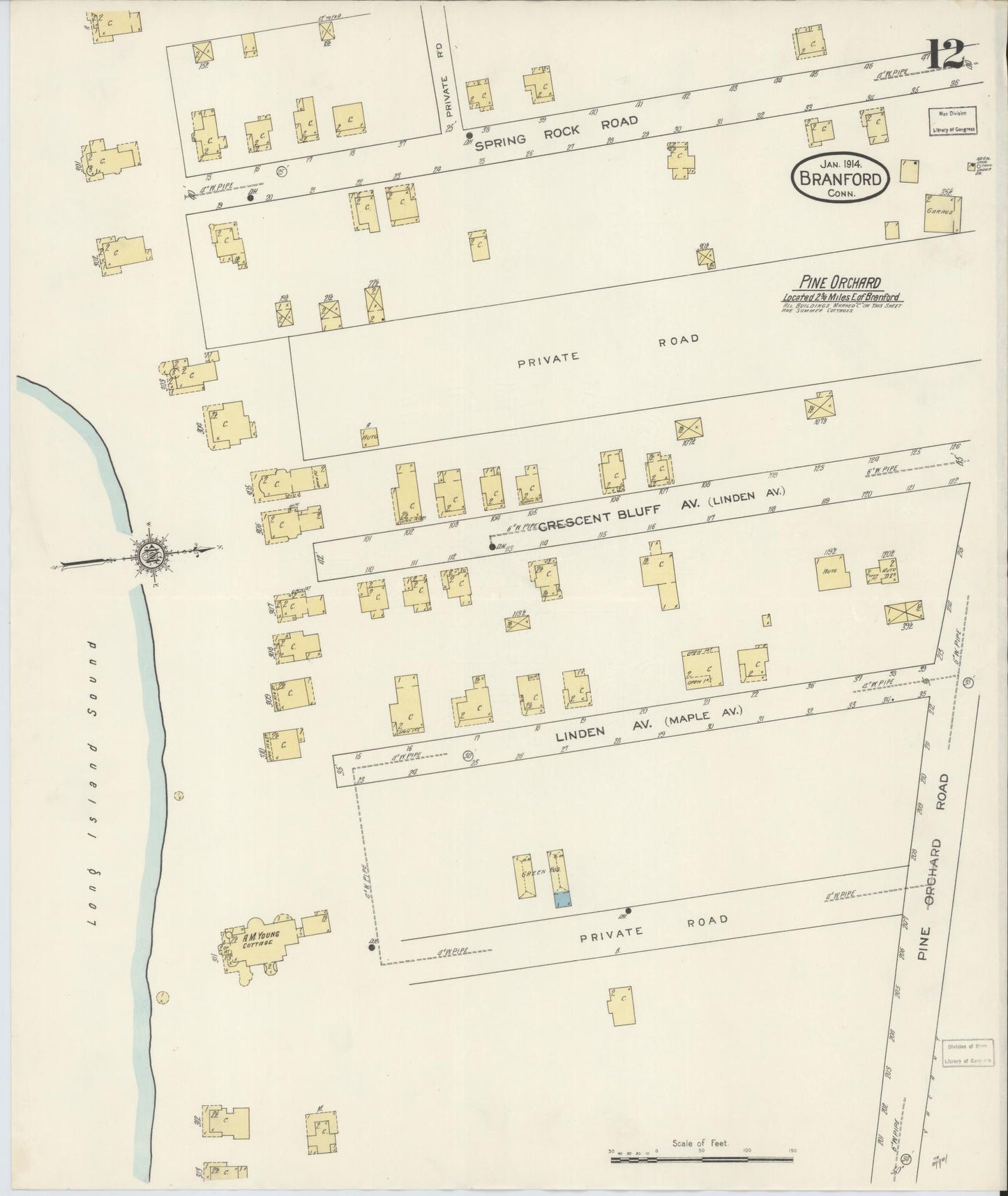 Sanborn Fire Insurance Map from Branford, New Haven County, Connecticut (1914), Sheet #0012 - Complete Map Set gallery image, historic Sanborn map, vintage wall art, Connecticut Connecticut
