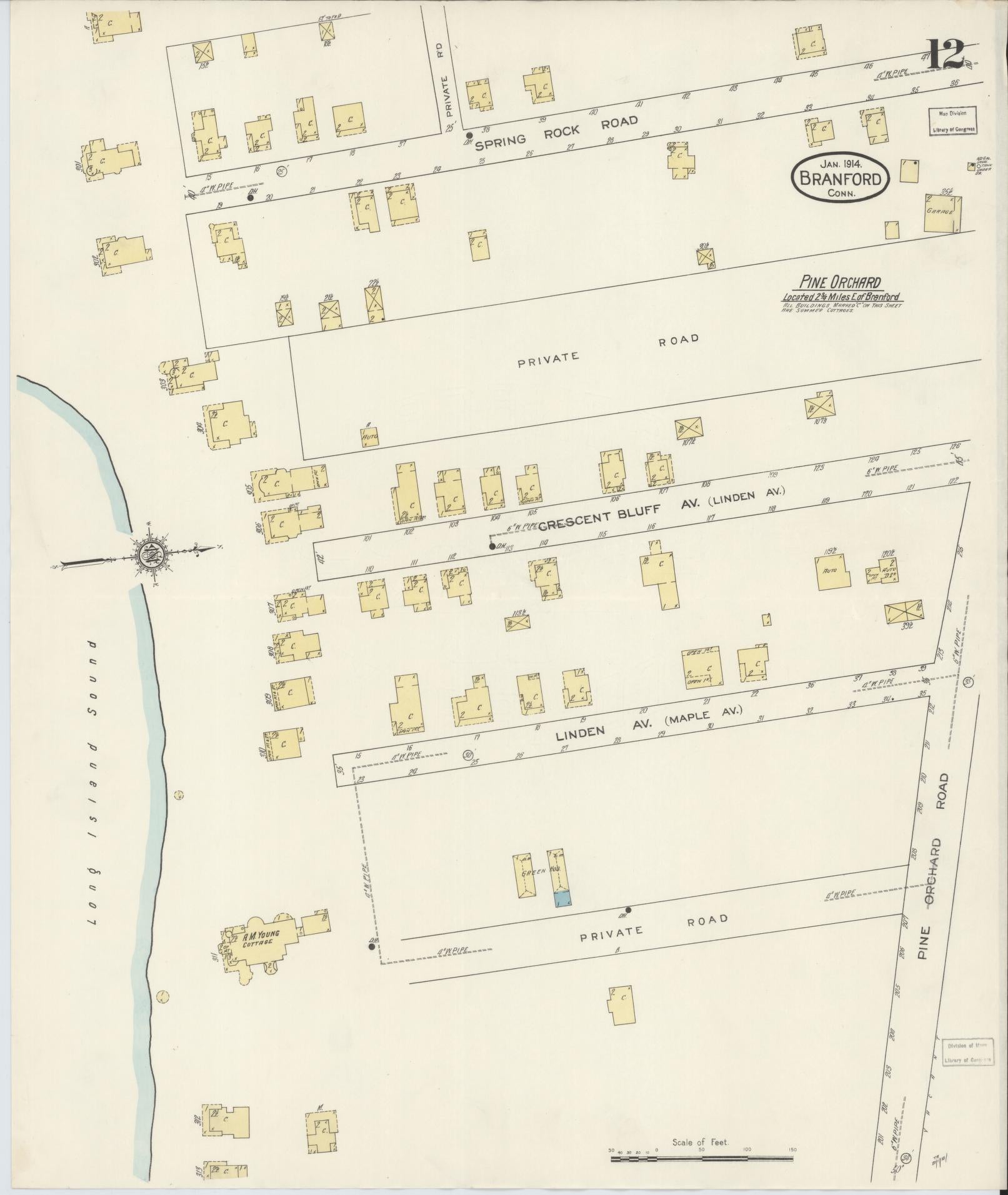 Sanborn Fire Insurance Map from Branford, New Haven County, Connecticut (1914), Sheet #0012 - Complete Map Set gallery image, historic Sanborn map, vintage wall art, Connecticut Connecticut