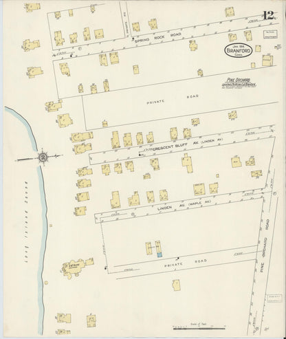 Sanborn Fire Insurance Map from Branford, New Haven County, Connecticut (1914), Sheet #0012 - Complete Map Set gallery image, historic Sanborn map, vintage wall art, Connecticut Connecticut
