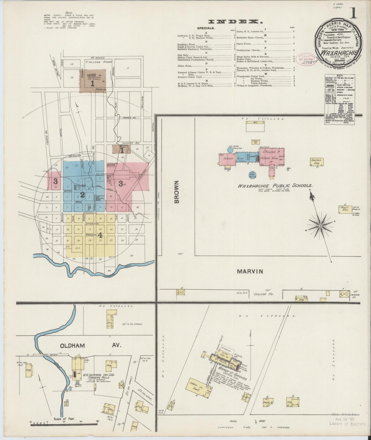 Sanborn Fire Insurance Map from Waxahachie, Ellis County, Texas (1890), Sheet #0001 - Historic Sanborn Fire Insurance Map Print, vintage old map wall art, antique decor, genealogy gift, Texas Texas map
