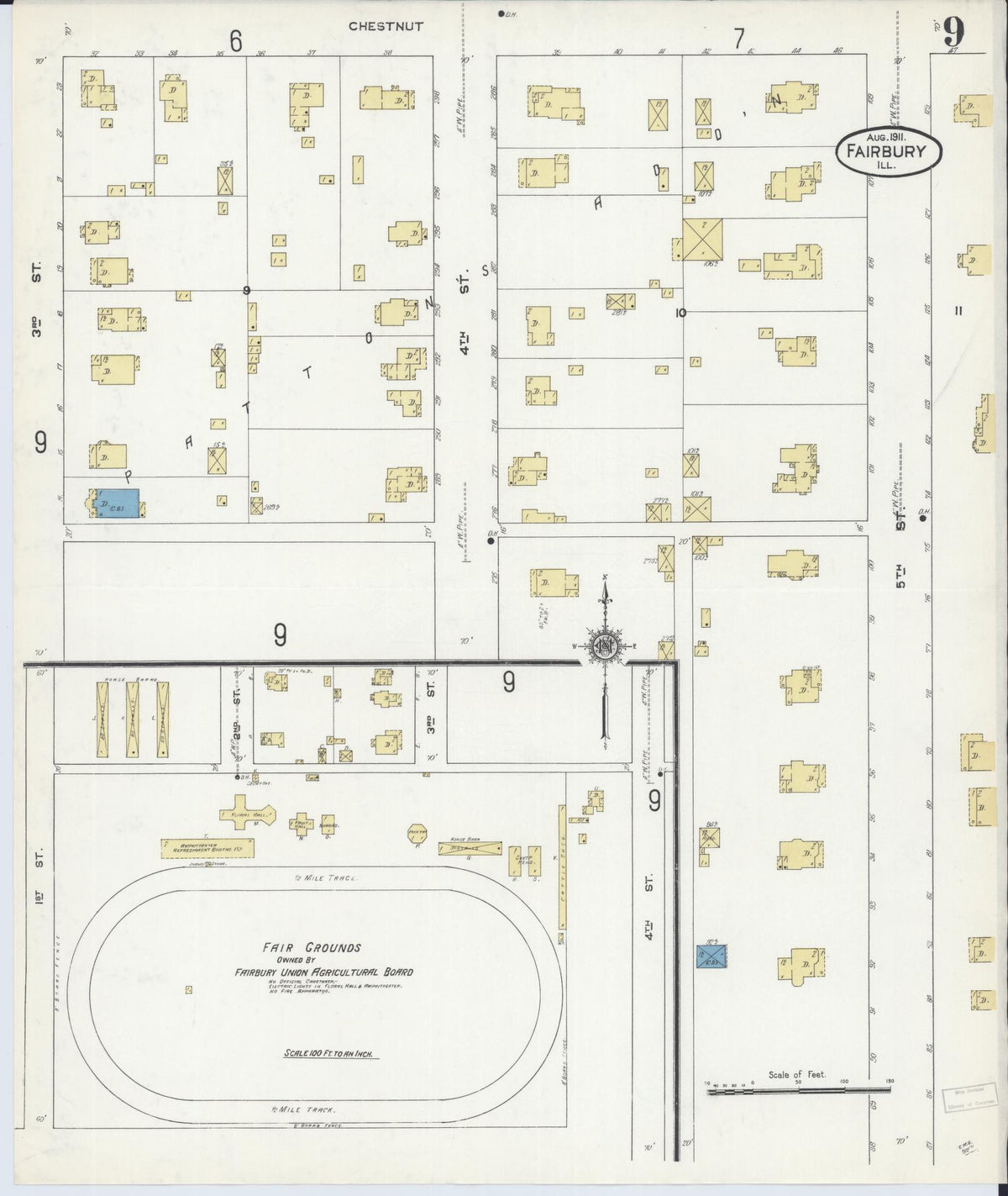 Sanborn Fire Insurance Map from Fairbury, Livingston County, Illinois (1911), Sheet #0009 - Complete Map Set gallery image, historic Sanborn map, vintage wall art, Illinois Illinois