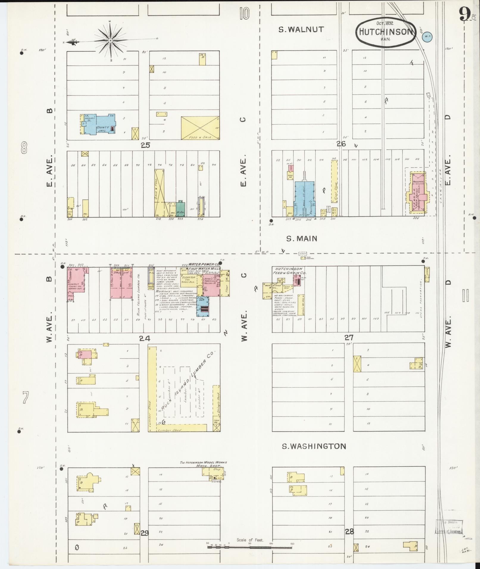 Sanborn Fire Insurance Map from Hutchinson, Reno County, Kansas (1892), Sheet #0009 - Historic Sanborn Fire Insurance Map Print, vintage old map wall art, antique decor, genealogy gift, Kansas Kansas map