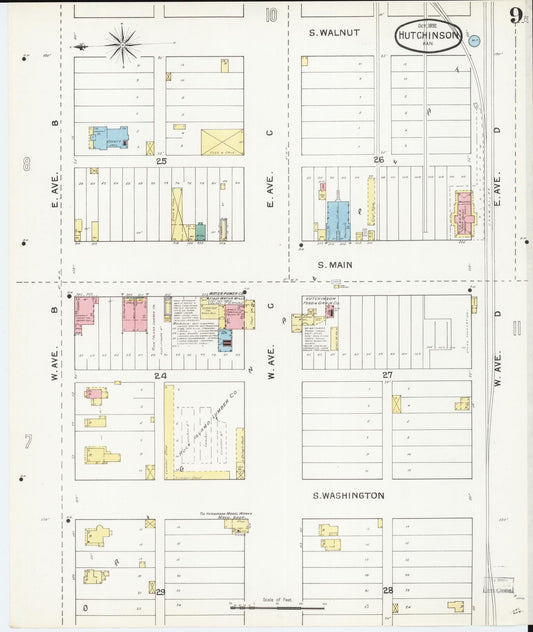 Sanborn Fire Insurance Map from Hutchinson, Reno County, Kansas (1892), Sheet #0009 - Historic Sanborn Fire Insurance Map Print, vintage old map wall art, antique decor, genealogy gift, Kansas Kansas map