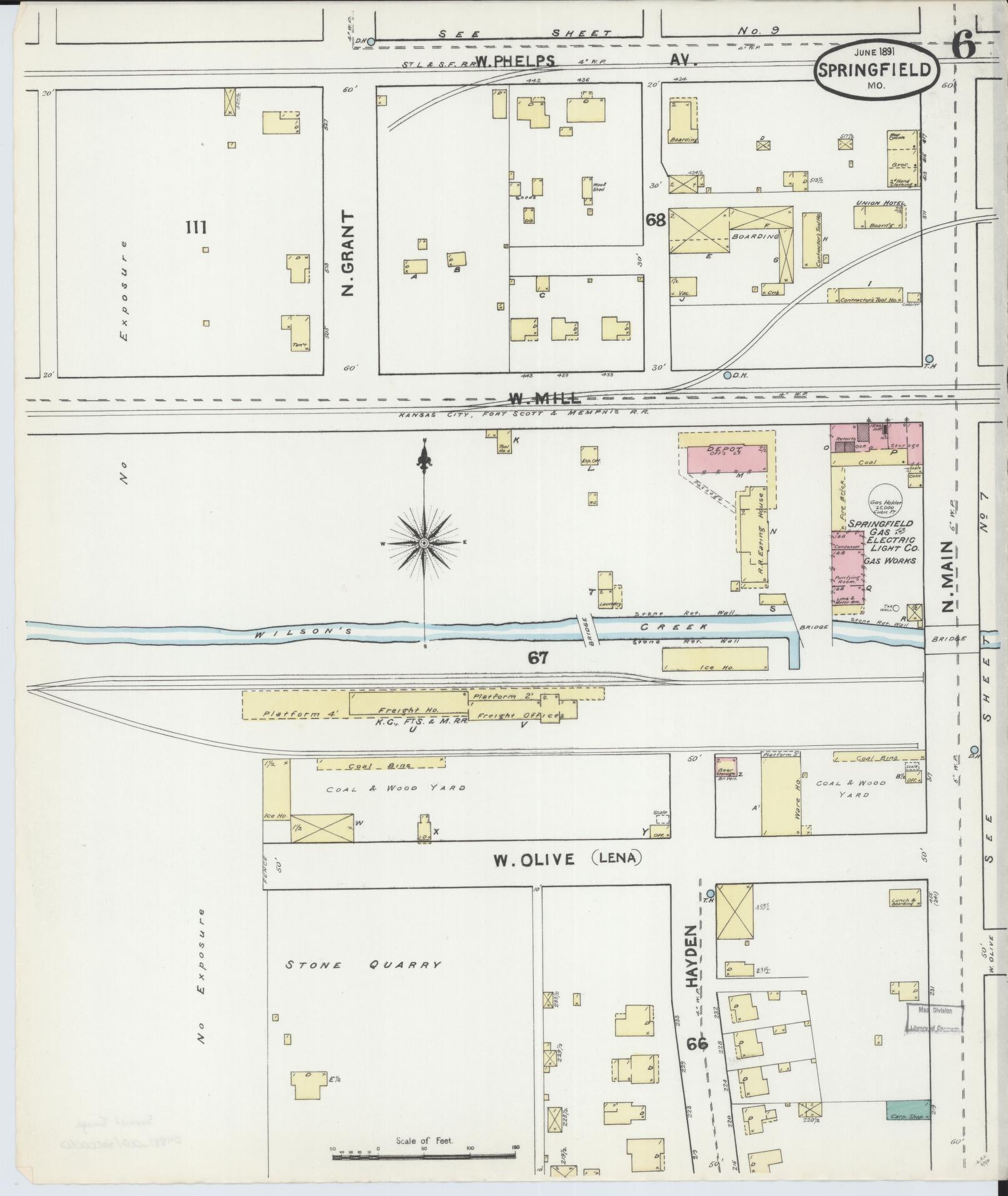 Sanborn Fire Insurance Map from Springfield, Greene County, Missouri (1891), Sheet #0006 - Complete Map Set gallery image, historic Sanborn map, vintage wall art, Missouri Missouri