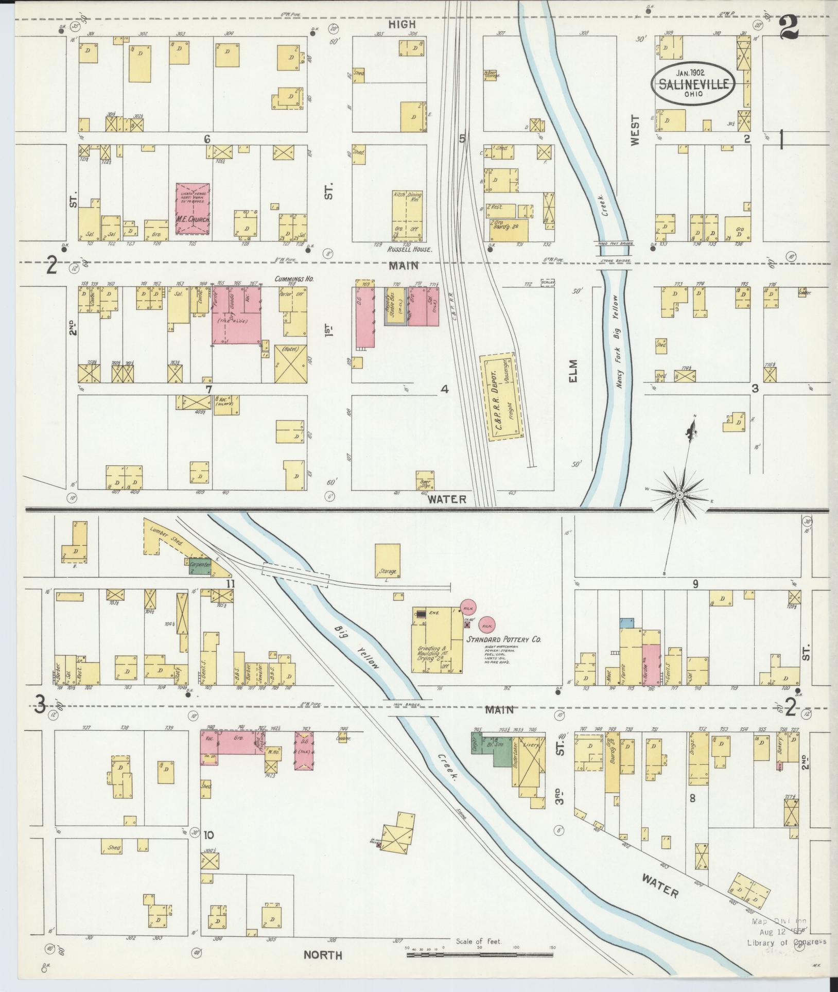 Sanborn Fire Insurance Map from Salineville, Columbiana County, Ohio (1902), Sheet #0002 - Complete Map Set gallery image, historic Sanborn map, vintage wall art, Ohio Ohio