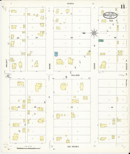Sanborn Fire Insurance Map from Webster City, Hamilton County, Iowa (1907), Sheet #0011 - Historic Sanborn Fire Insurance Map Print, vintage old map wall art