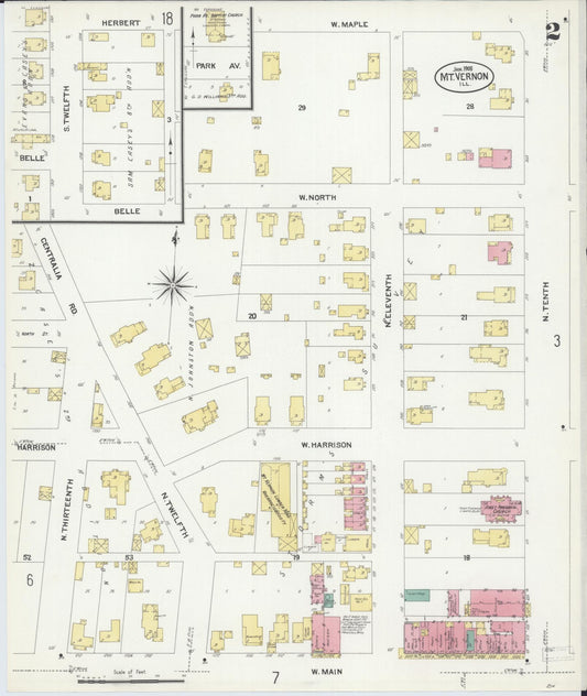 Sanborn Fire Insurance Map from Mount Vernon, Jefferson County, Illinois (1908), Sheet #0002 - Historic Sanborn Fire Insurance Map Print, vintage old map wall art, antique decor, genealogy gift, Illinois Illinois map