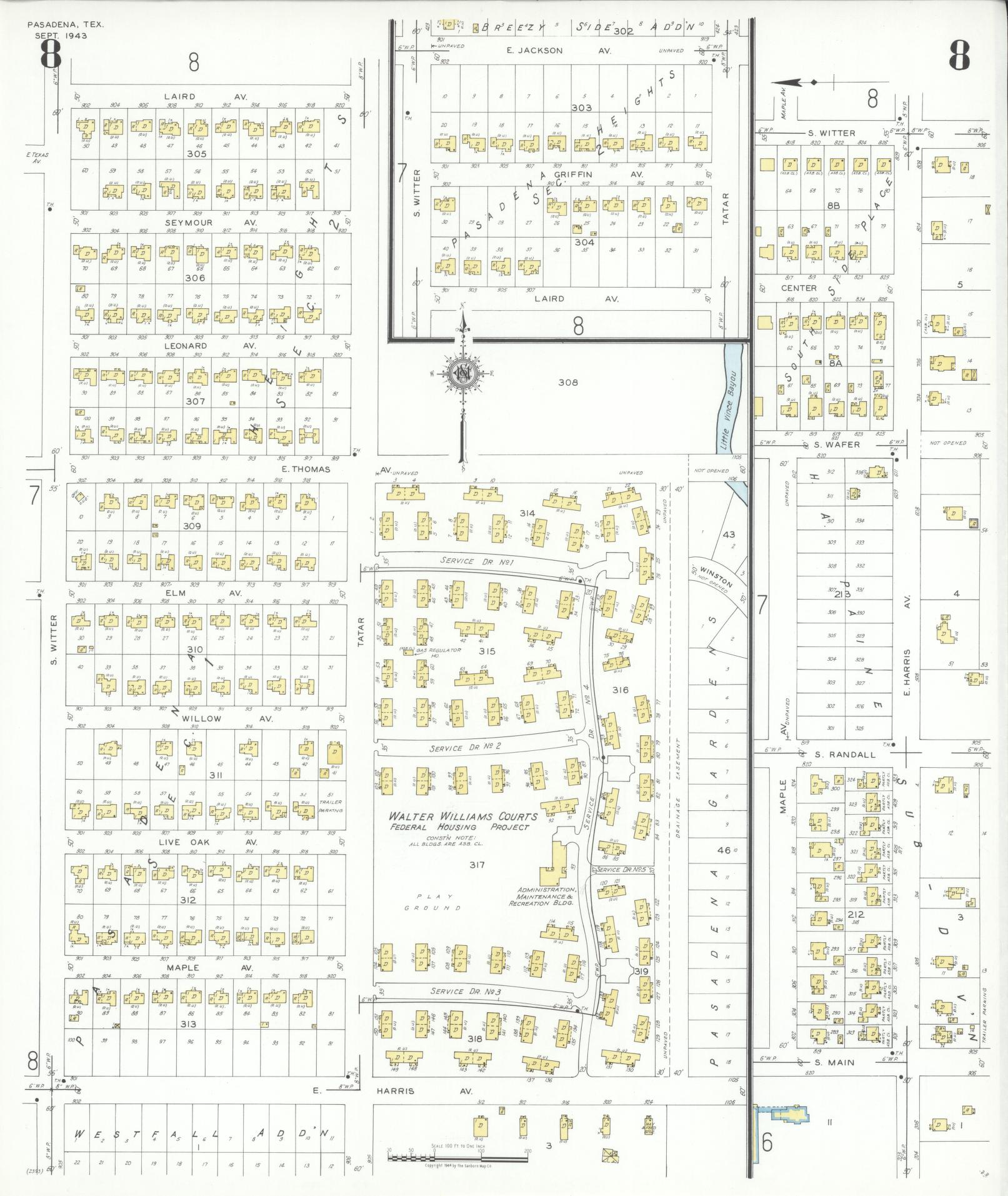 Sanborn Fire Insurance Map from Pasadena, Harris County, Texas (1943), Sheet #0008 - Complete Map Set gallery image, historic Sanborn map, vintage wall art, Texas Texas
