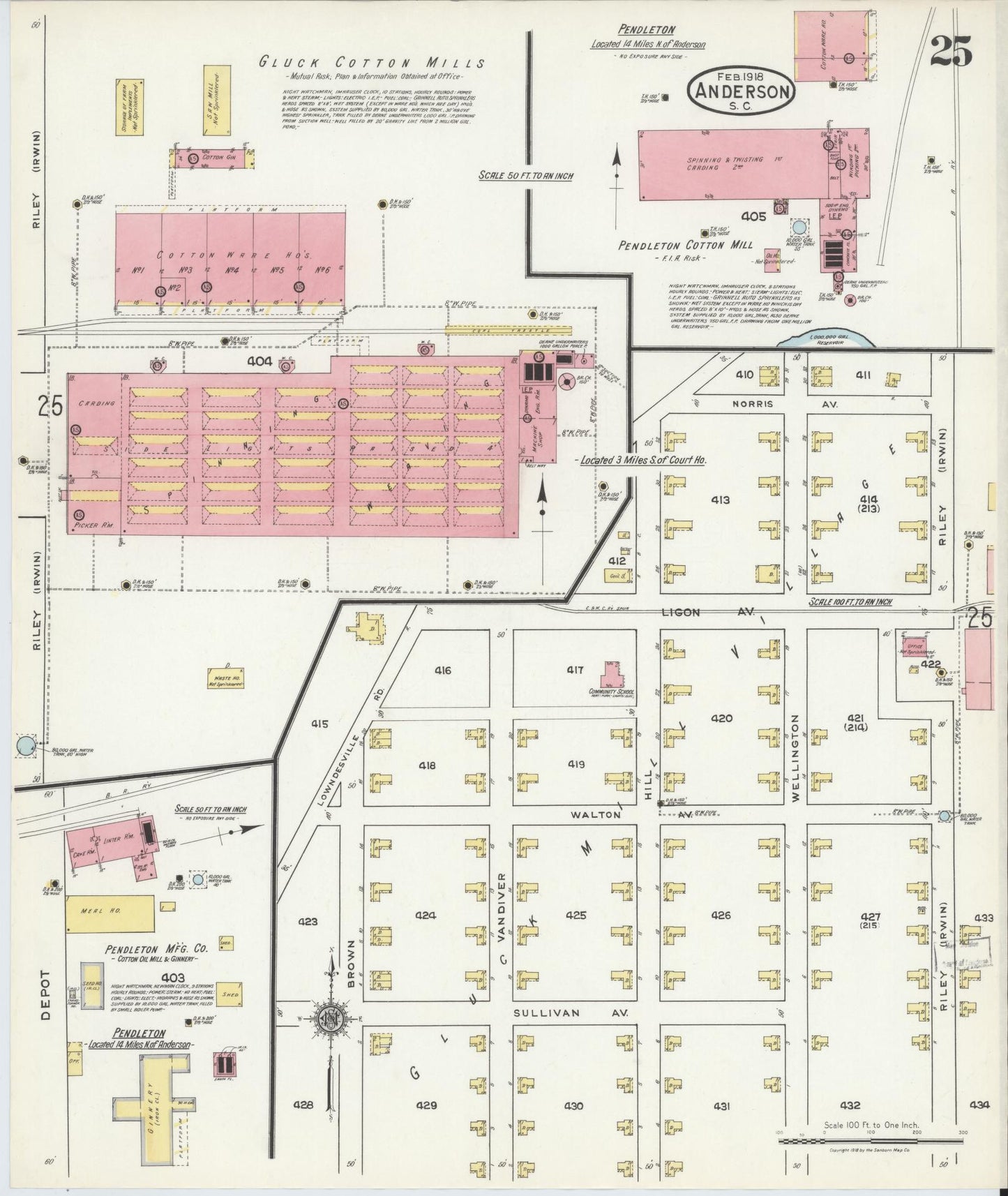 Sanborn Fire Insurance Map from Anderson, Anderson County, South Carolina (1918), Sheet #0025 - Complete Map Set gallery image, historic Sanborn map, vintage wall art, South Carolina South Carolina