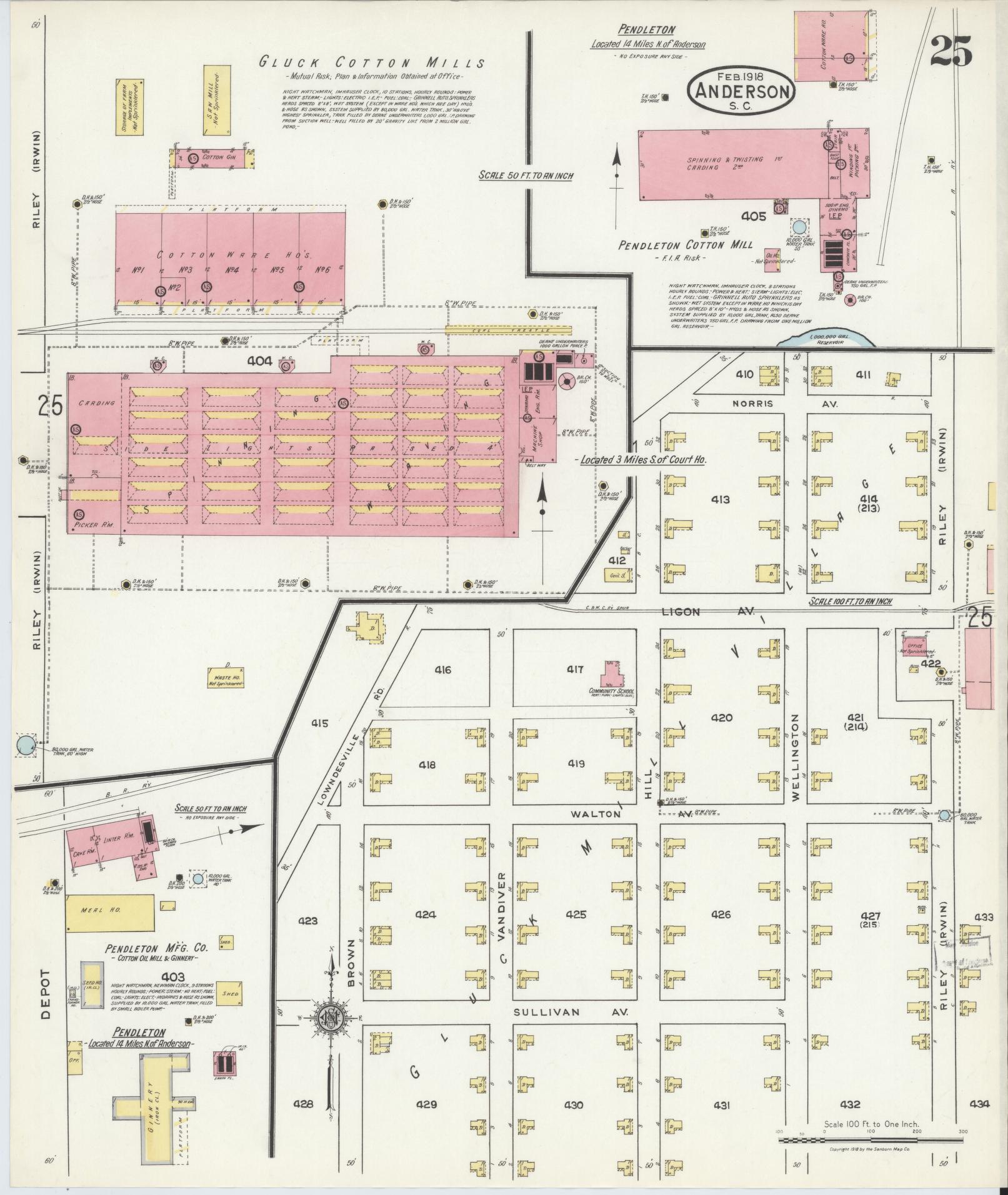 Sanborn Fire Insurance Map from Anderson, Anderson County, South Carolina (1918), Sheet #0025 - Complete Map Set gallery image, historic Sanborn map, vintage wall art, South Carolina South Carolina